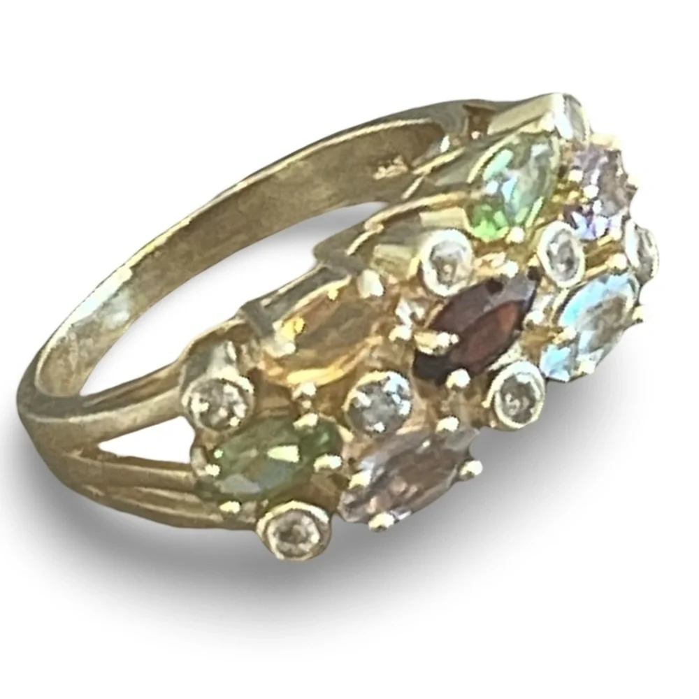 Vermeil Gold Multi-Gemstone Topaz Garnet Amethyst  Peridot Citrine Ring Size 8